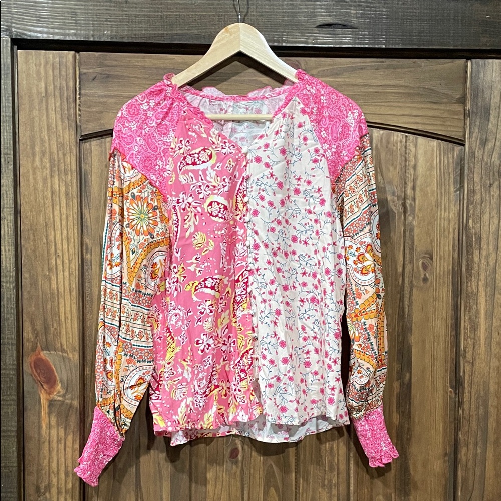 Floral Patchwork Blouse - Pink and White